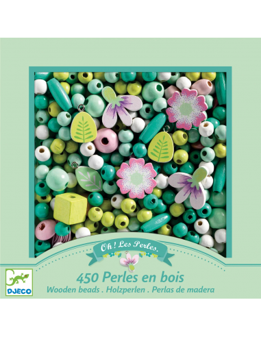 Set para crear pulseras con perlas de madera Hojas y flores
