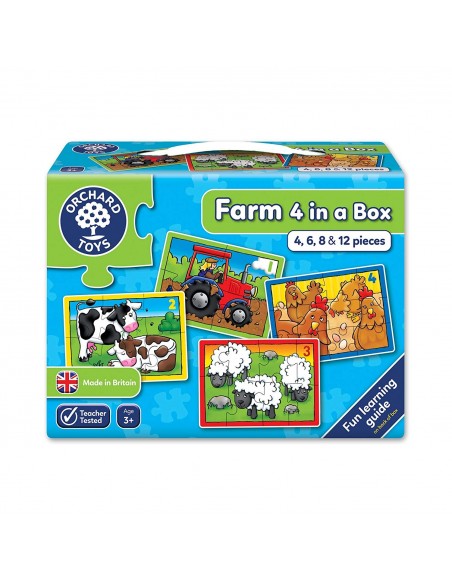 Puzle progresivo Granja 4 en caja, de 4, 6, 8 y 12 piezas