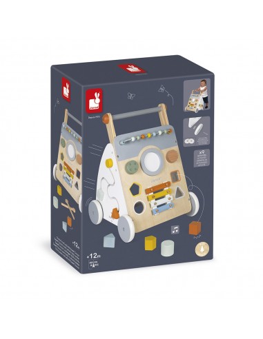 Carrito caminador de madera con multiactividades