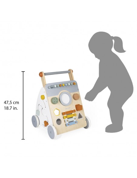 Carrito caminador de madera con multiactividades