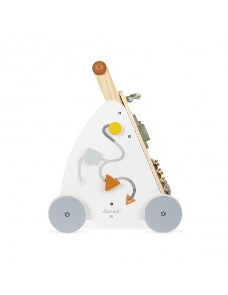 Carrito caminador de madera con multiactividades