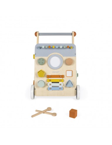 Carrito caminador de madera con multiactividades