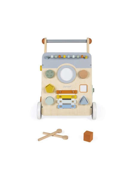 Carrito caminador de madera con multiactividades