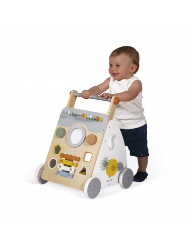 Carrito caminador de madera con multiactividades