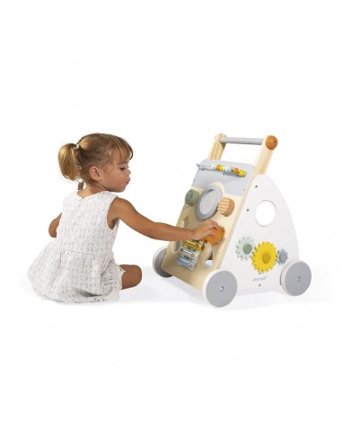 Carrito caminador de madera con multiactividades