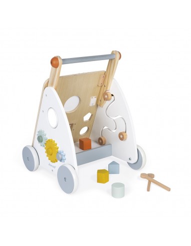 Carrito caminador de madera con multiactividades