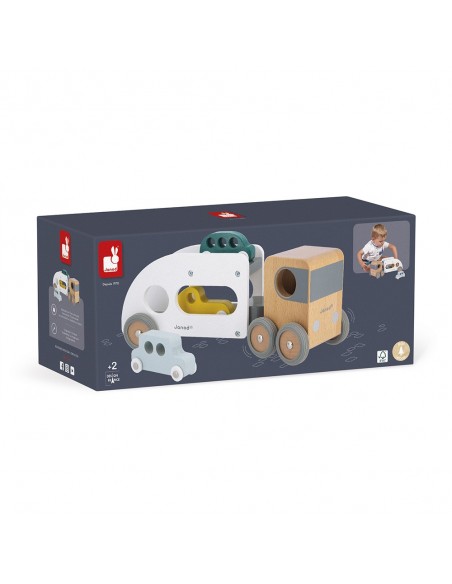 Camión de madera transportador de coches con 3 vehículos