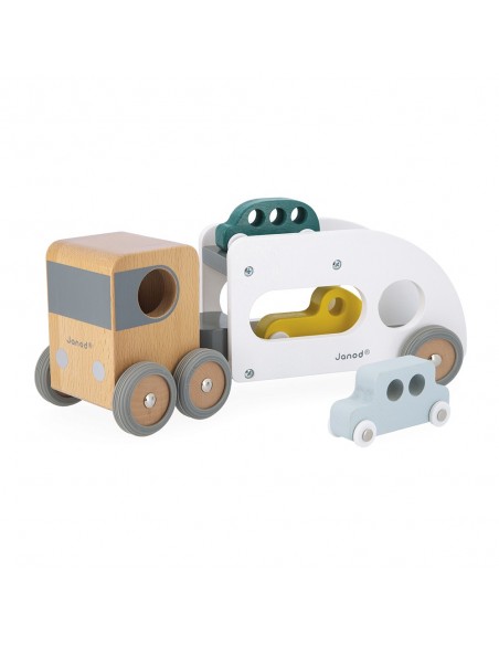 Camión de madera transportador de coches con 3 vehículos