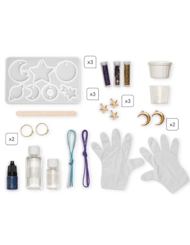 Set para crear 14 joyas galácticas de resina