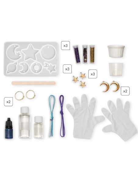 Set para crear 14 joyas galácticas de resina