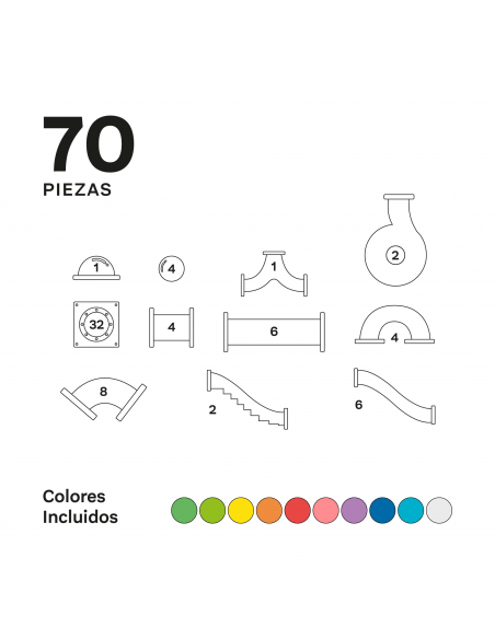 70 piezas magnéticas de construcción Tobogán Imanix