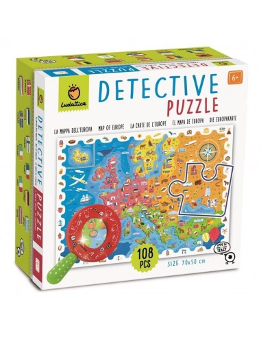 Puzle de Detective en el mapa de Europa, de 108 piezas