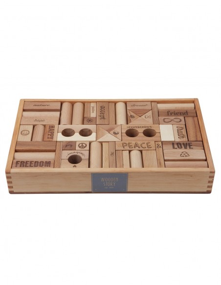 Set de 108 bloques de madera paz y amor