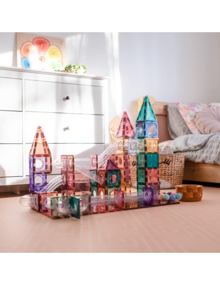 Pastel Ball Run - pack de 106 piezas magnéticas de construcción tobogán