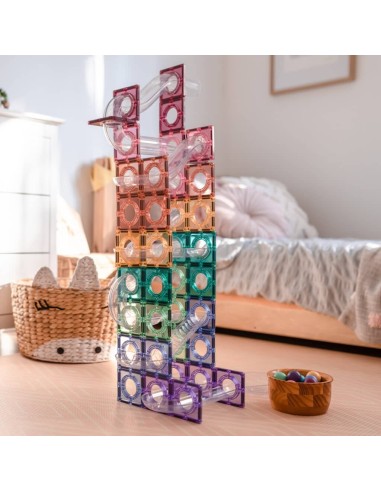 Pastel Ball Run - pack de 106 piezas magnéticas de construcción tobogán