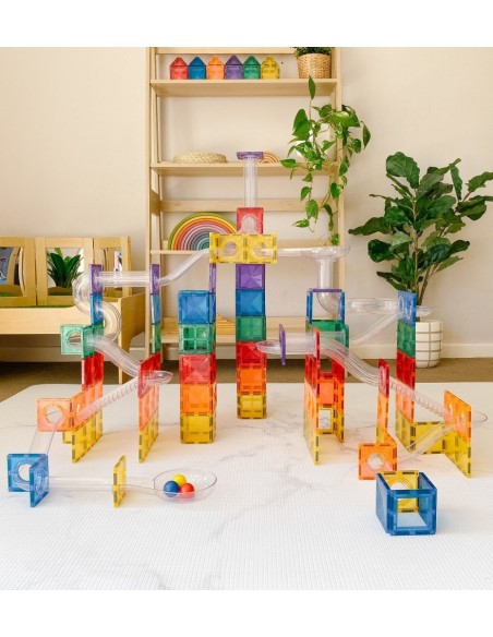 Rainbow Ball Run - pack de 92 piezas magnéticas de construcción tobogán