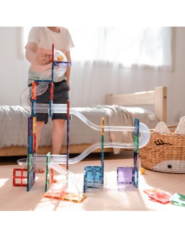 Rainbow Ball Run - pack de 92 piezas magnéticas de construcción tobogán