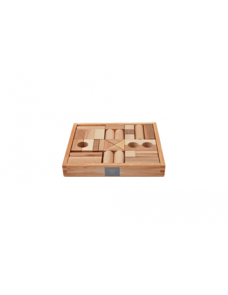 Set de 30 bloques de madera naturales en caja
