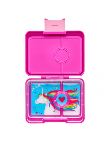 Fiambrera Yumbox Snack Malibu purple, bandeja Unicorn de 3 compartimentos