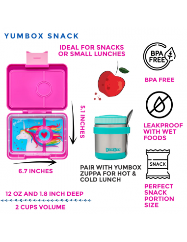 Fiambrera Yumbox Snack Malibu purple, bandeja Unicorn de 3 compartimentos