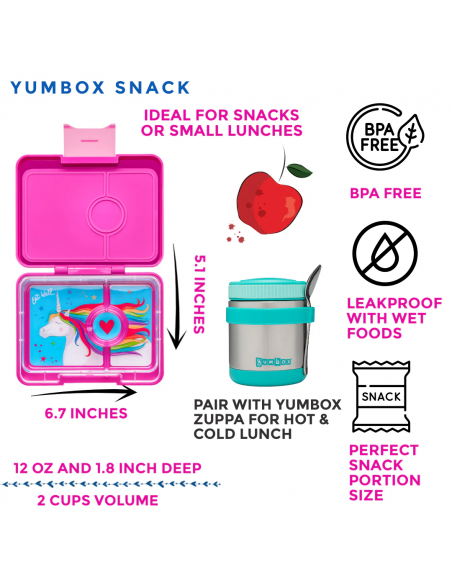 Fiambrera Yumbox Snack Malibu purple, bandeja Unicorn de 3 compartimentos