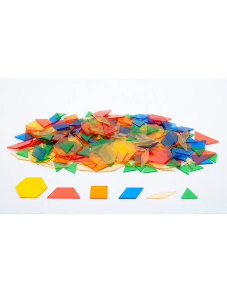 Set de 245 bloques geométricos de colores translúcidos