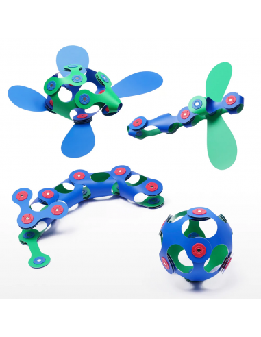 Itsy Pack green/blue, set de 18 piezas de construcción magnéticas Clixo