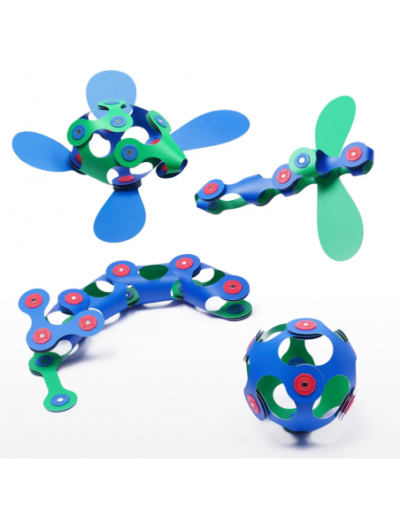 Itsy Pack green/blue, set de 18 piezas de construcción magnéticas Clixo
