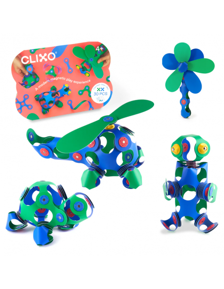 Crew Pack green/blue, set de 30 piezas de construcción magnéticas Clixo