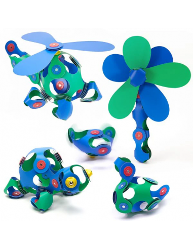 Crew Pack green/blue, set de 30 piezas de construcción magnéticas Clixo