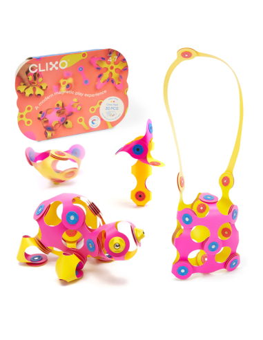 Crew Pack pink/yellow, set de 30 piezas de construcción magnéticas Clixo