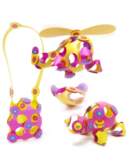 Crew Pack pink/yellow, set de 30 piezas de construcción magnéticas Clixo