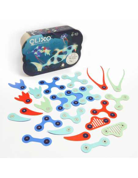 Ocean Creatures Pack, set de 24 piezas de construcción magnéticas Clixo