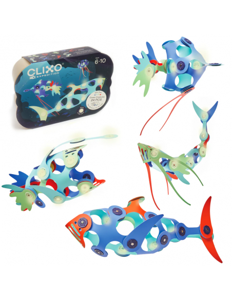 Ocean Creatures Pack, set de 24 piezas de construcción magnéticas Clixo