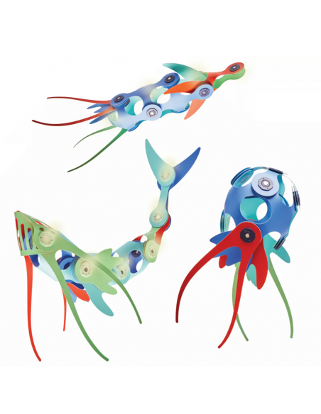Ocean Creatures Pack, set de 24 piezas de construcción magnéticas Clixo