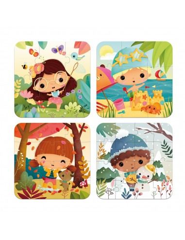 Set de 4 puzles evolutivos Las 4 estaciones, de 6, 9, 12 y 16 piezas