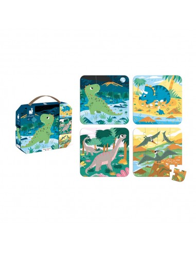 Set de 4 puzles evolutivos Dinosaurios, de 6, 9, 12 y 16 piezas