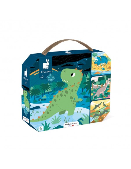 Set de 4 puzles evolutivos Dinosaurios, de 6, 9, 12 y 16 piezas