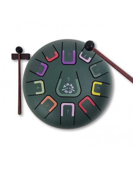 Tambor metálico de lengüetas, de 8" y 11 notas, color verde jungla mate