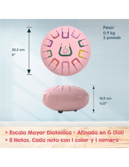 Tambor metálico de lengüetas, de 8" y 11 notas, color rosa