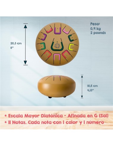 Tambor metálico de lengüetas, de 8" y 11 notas, color oro
