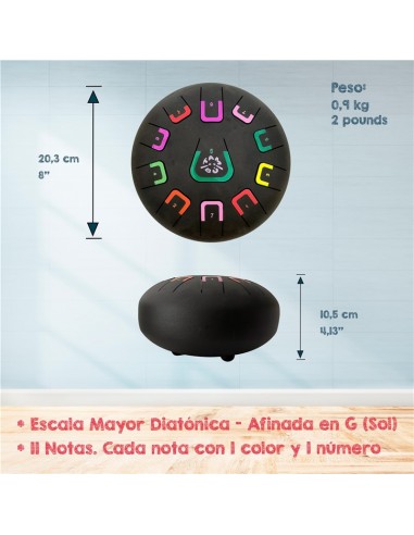 Tambor metálico de lengüetas, de 8" y 11 notas, color negro mate