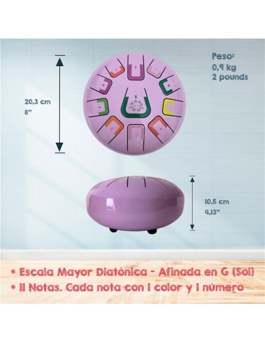 Tambor metálico de lengüetas, de 8" y 11 notas, color violeta
