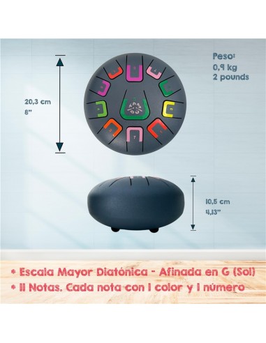 Tambor metálico de lengüetas, de 8" y 11 notas, color blue gray