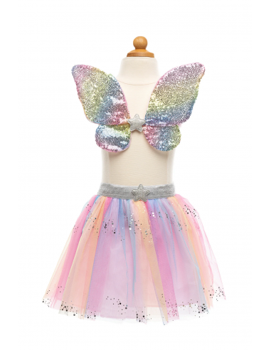 Conjunto arcoíris de tutú, alas y varita