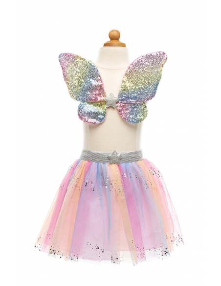 Conjunto arcoíris de tutú, alas y varita