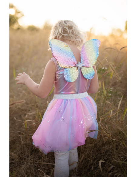 Conjunto arcoíris de tutú, alas y varita