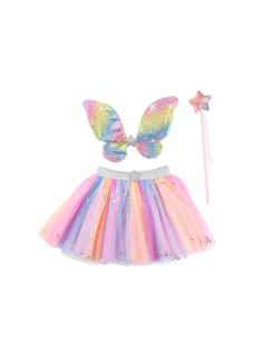 Conjunto arcoíris de tutú, alas y varita