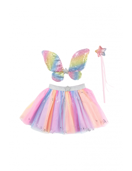 Conjunto arcoíris de tutú, alas y varita