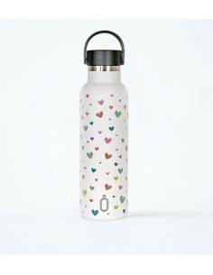 Botella térmica Sport, colección Confeti, modelo Corazones nata, de 600 mL